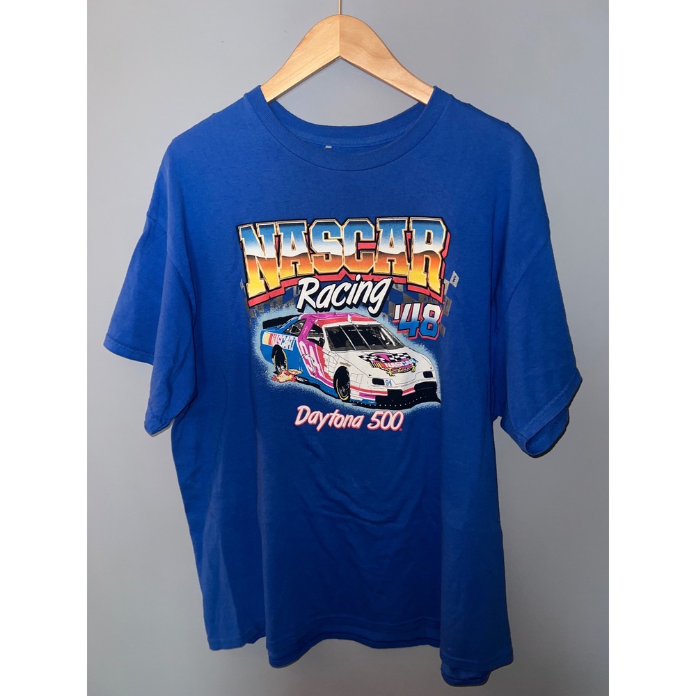NASCAR Racing Daytona 500 Blue Graphic T-Shirt Mens XL Short‎ Sleeve Cotton Tee